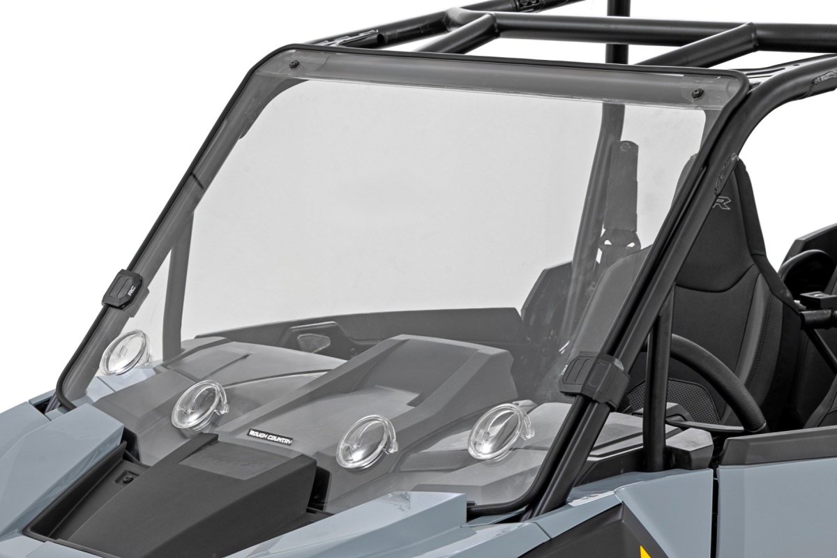 Polaris RZR XP 4 1000 Vented Full Windshield - Front - Rough Country - Scratch-Resistant Polycarbonate with 4 Adjustable Vents (1/4 in)